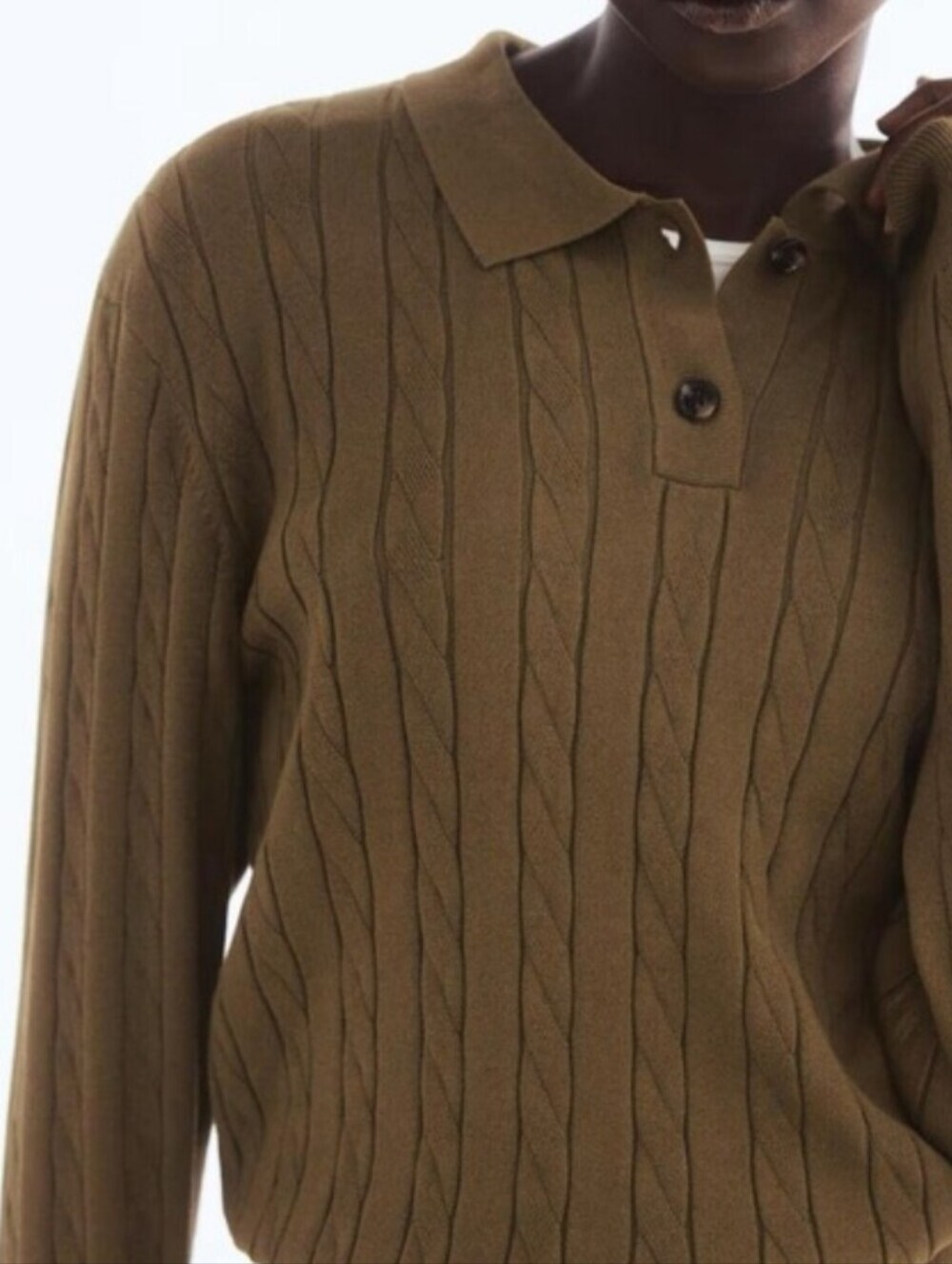 NWT H&M Cable Knit Collared Polo Henley Sweater In Moss Green - M